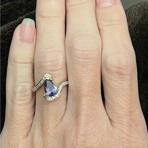 JTV 10k Rose Gold Ring with Blue Teardrop